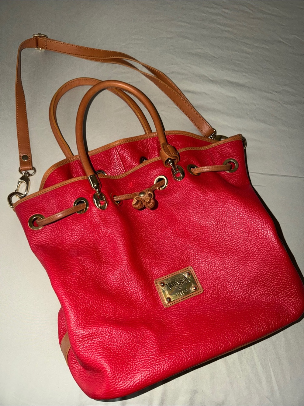 Valentina Red Leather Drawstring Tote